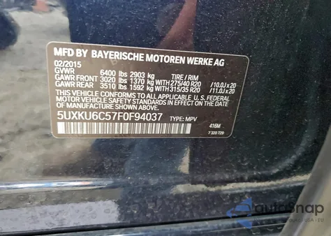 2015 BMW X6 xDrive50I z USA, uszkodzony, nr VIN 5UXKU6C57F0F94037